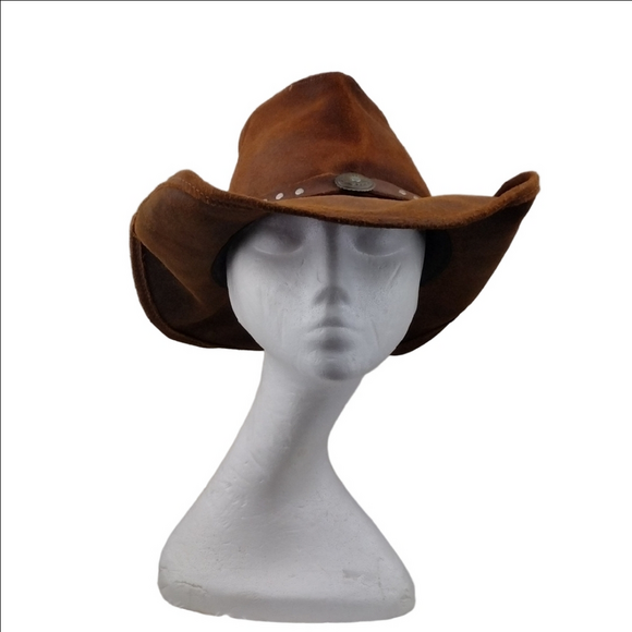 Minnetonka Other - Minnetonka Unisex Silverton Dude Brown Ruff Genuine Leather Studded Western Hat